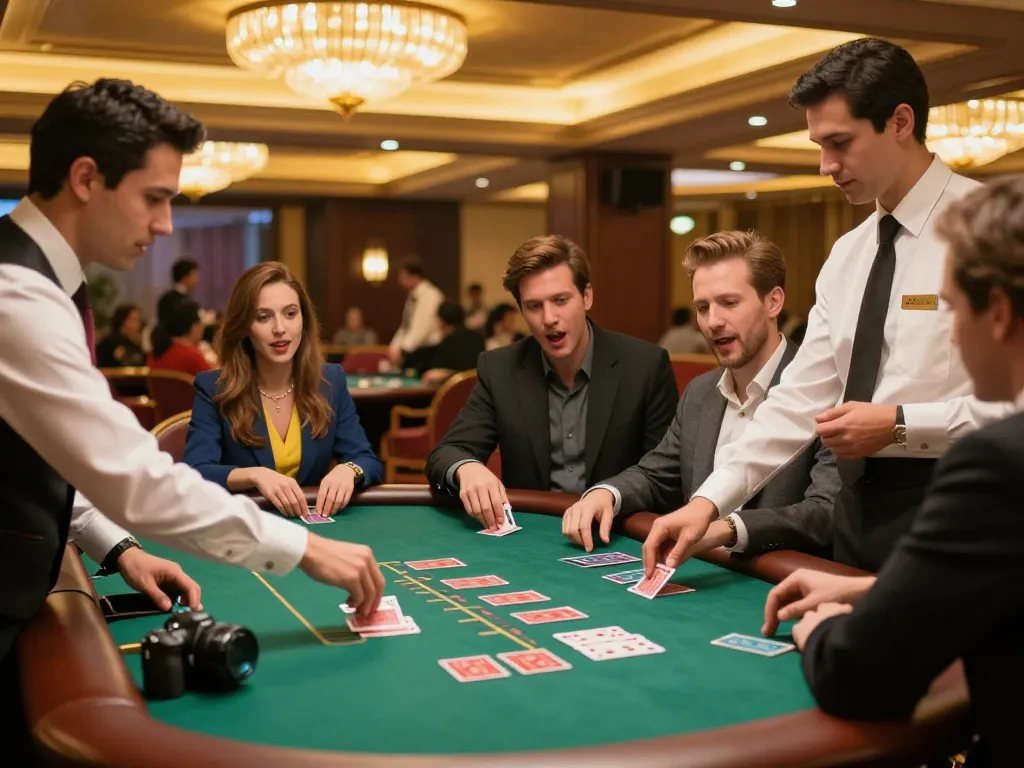 Players enjoying blackjack at 789win casino table with dynamic atmosphere and professional dealer.