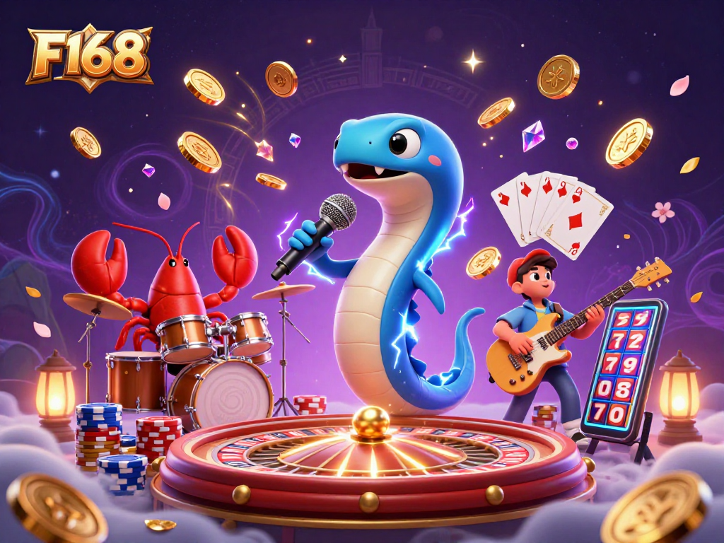 Experience F168 excitement with a DJ eel and band in an underwater casino, celebrating winning moments!