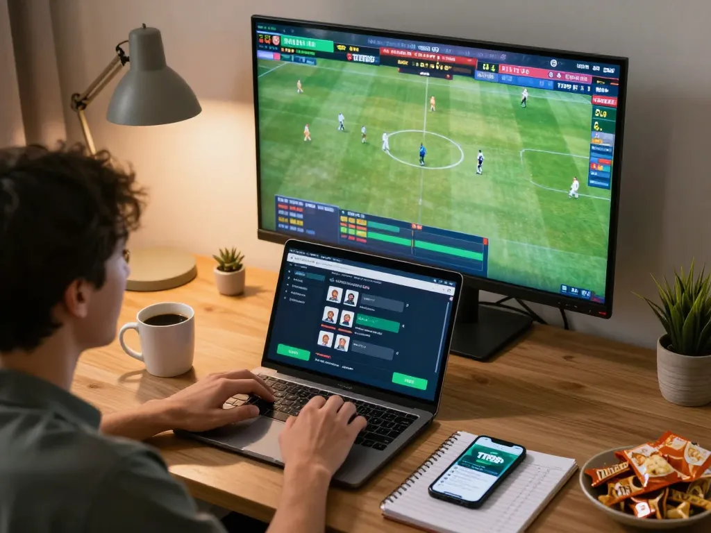Exciting sports betting moment with TIP88 app displayed on a laptop and smartphone.