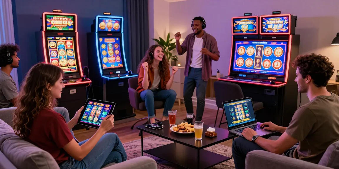 Players enjoying new online casinos in the UK, engaging in live dealer and slot games in a vibrant setting.