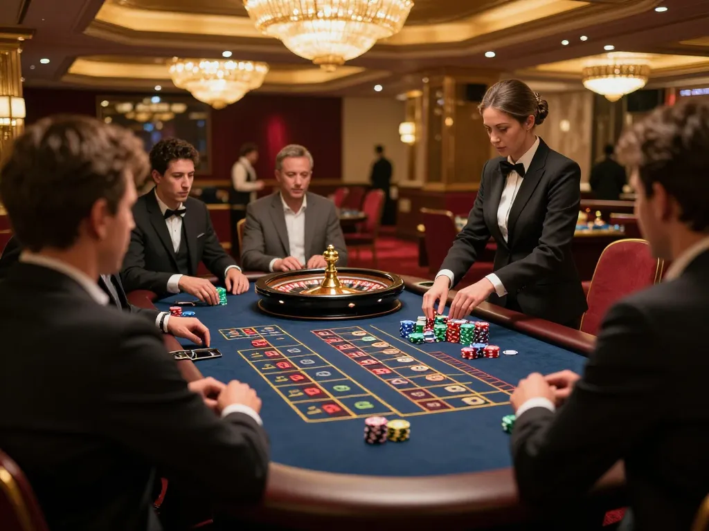 Experience the thrill of 3BET at a luxurious roulette table in an upscale casino.