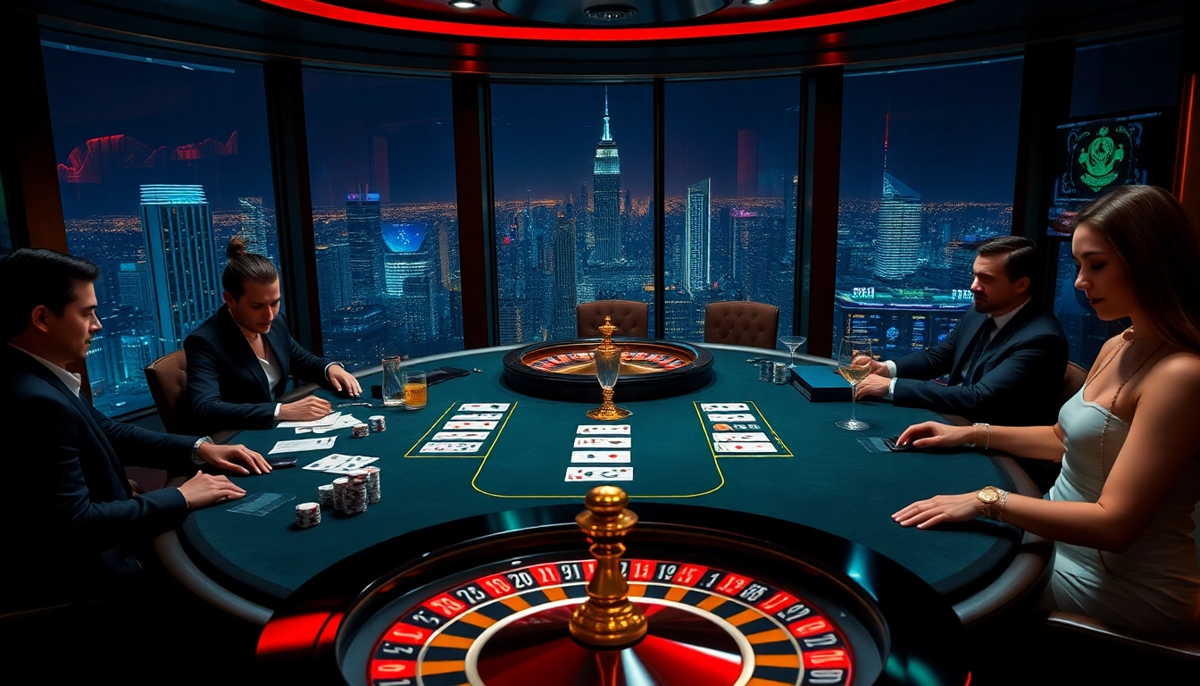 Experience high-stakes excitement at https://8xxcom.app/ with a luxurious casino setting featuring a vibrant poker table.
