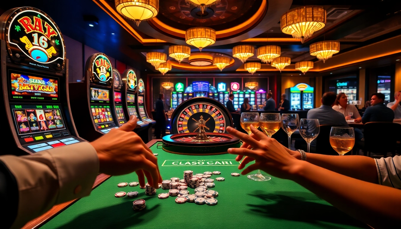 Engage with thrilling games at https://123b.ing/ featuring a vibrant casino atmosphere with roulette and slot machines.