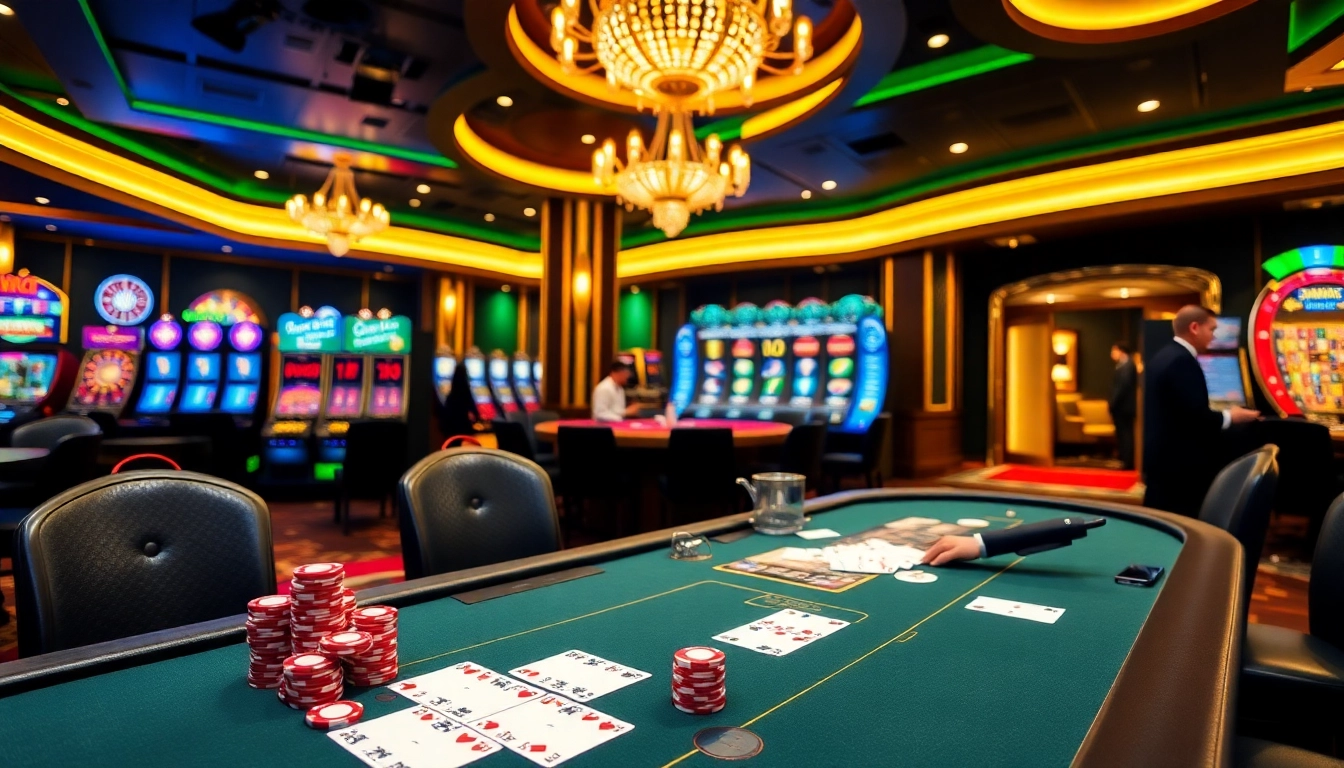 Featuring hướng dẫn xn88, a vibrant casino scene highlighting poker chips and dynamic gaming tables.