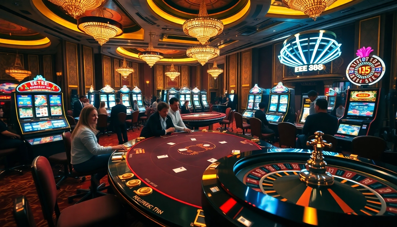 Experience hướng dẫn ee88 in a luxurious casino setting with vibrant gaming tables and enthusiastic players.
