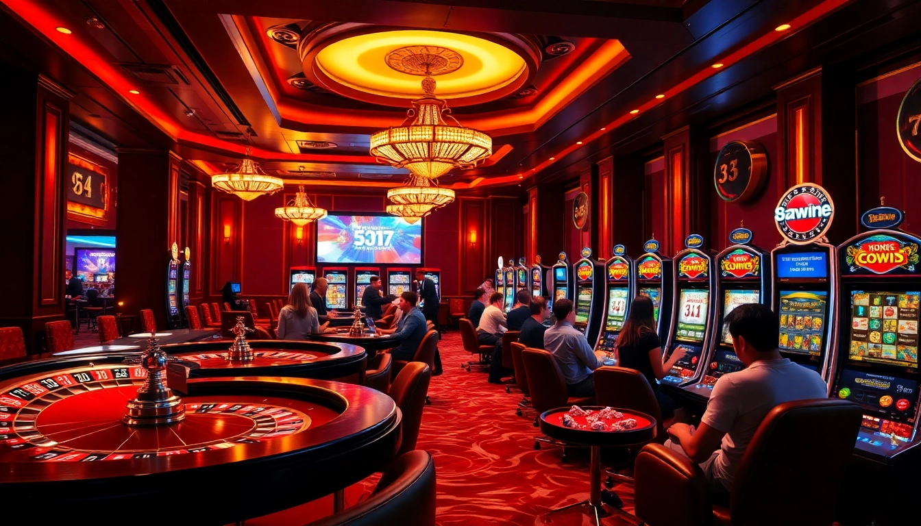 Exciting gameplay at 33win with vibrant casino tables and engaging gamblers.