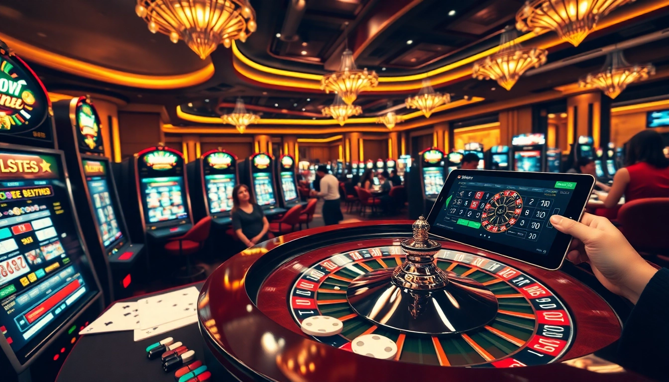 Experience thrilling gameplay at https://co88.vin/ with vibrant casino visuals of slot machines and poker chips.