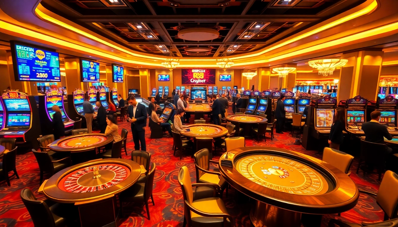 Experience the excitement at RR88 casino with vibrant gaming tables and enthusiastic players.