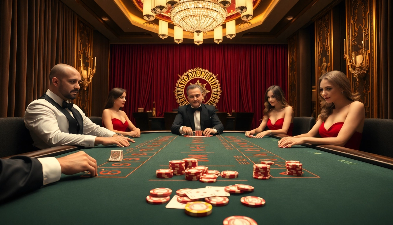 優塔的高賭注賭桌上，豪華玩家與色彩鮮豔的籌碼。