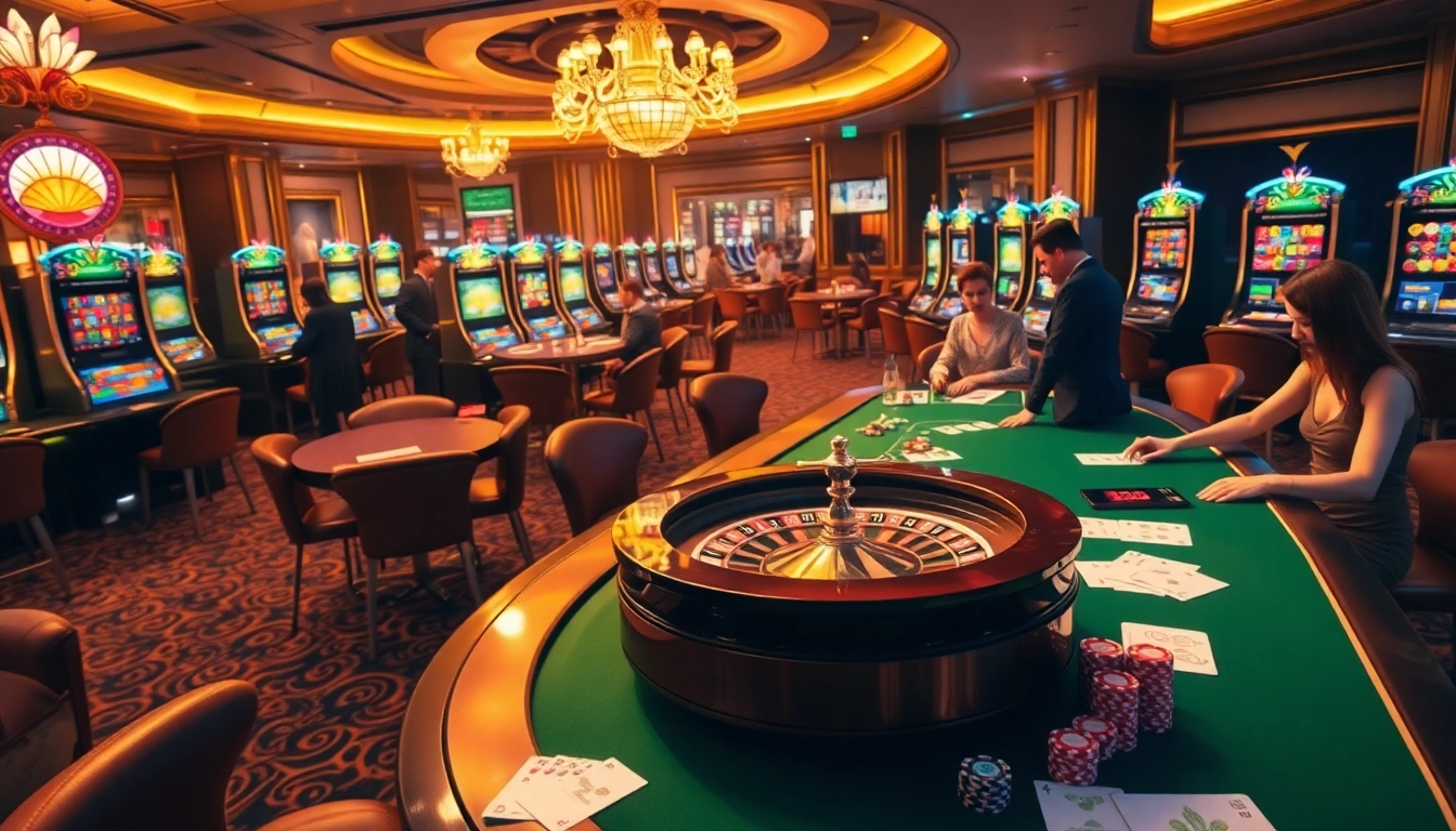 Experience thrilling gameplay at MN88 with a vibrant casino scene including roulette wheel and poker chips.