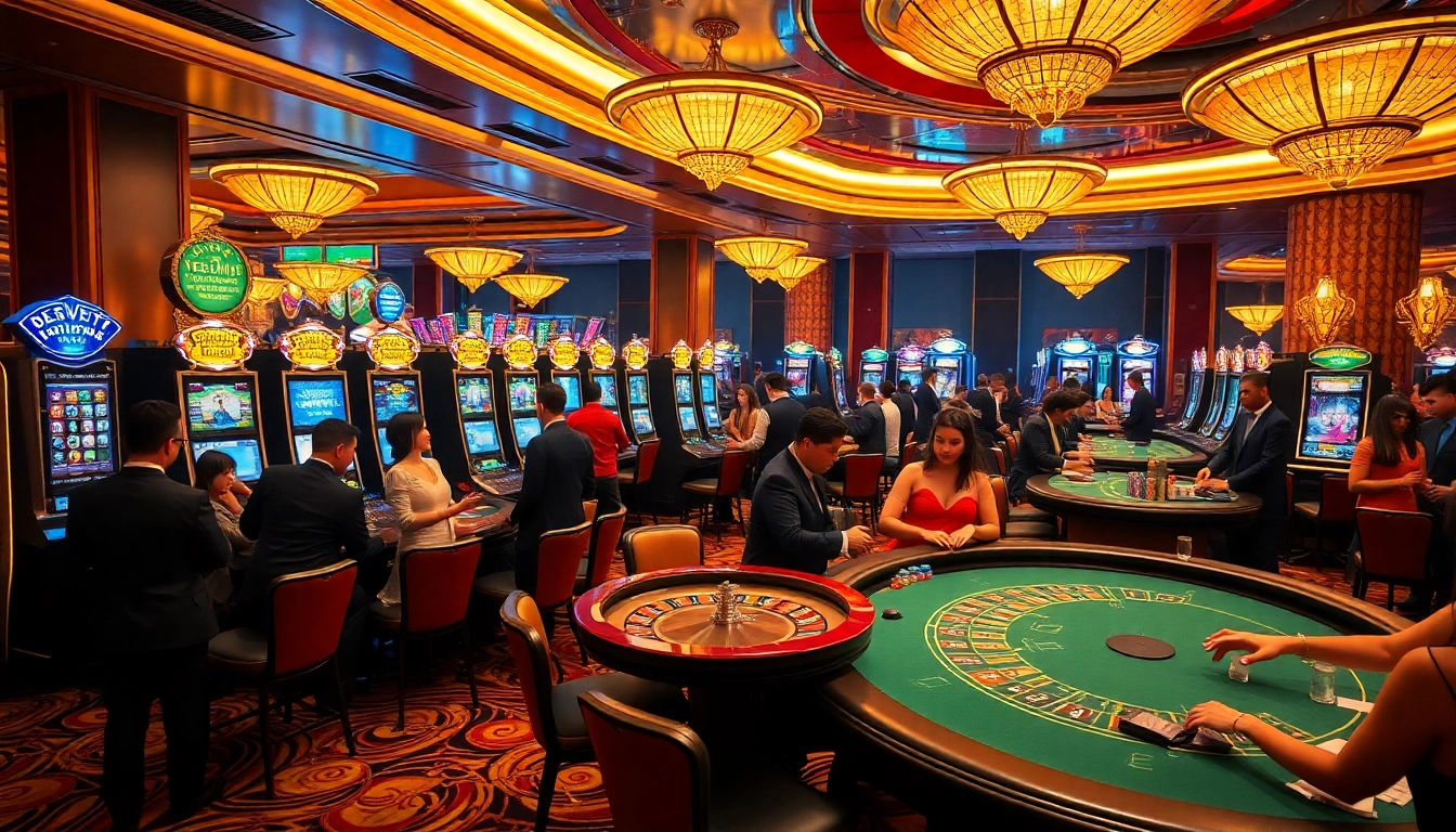 Engaged players enjoy a lively casino experience at 789P, featuring colorful slot machines and poker tables.