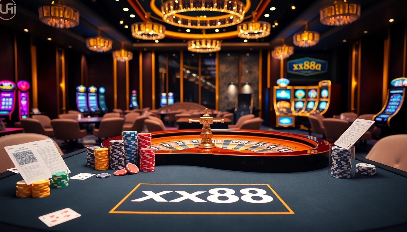 Experience the excitement of xx88 with vibrant casino tables and gaming accessories.