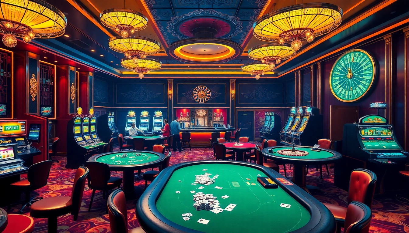 Players enjoying games at Trang chủ 33win, showcasing exciting casino tables and vibrant slot machines.