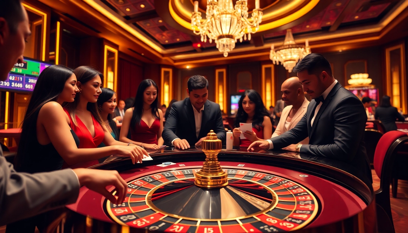 Experience thrilling casino games at https://mm88.observer/ with an engaging roulette table featuring excited players.