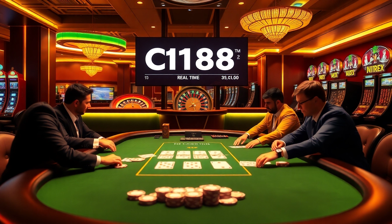 C168 online casino with poker tables, chips, and an engaging gaming atmosphere.