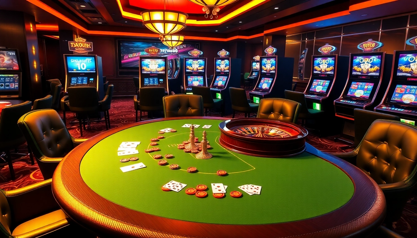 Experience the excitement of Typhu88 with players enjoying high-stakes poker at a luxurious casino table.