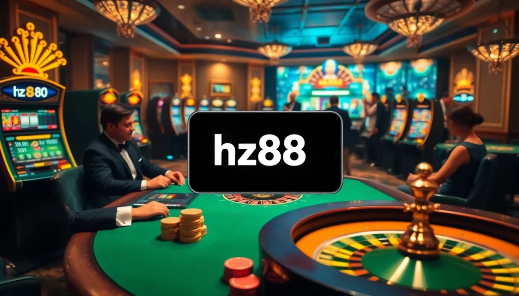 Experience the thrill of the hz88 casino atmosphere with vibrant slot machines and poker tables.