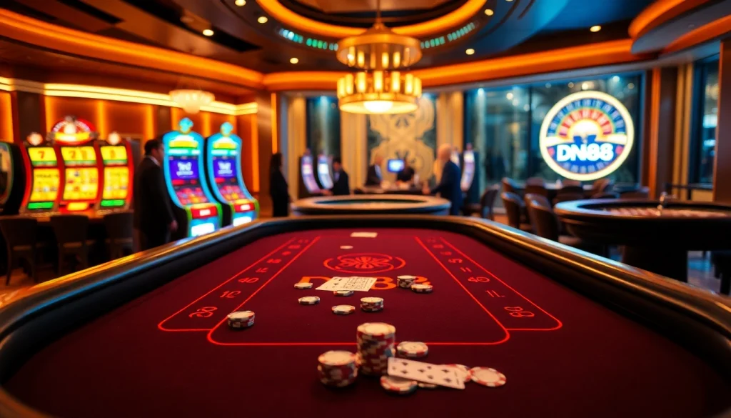 Engaged gambler placing a bet at DN88's vibrant casino table, showcasing excitement.