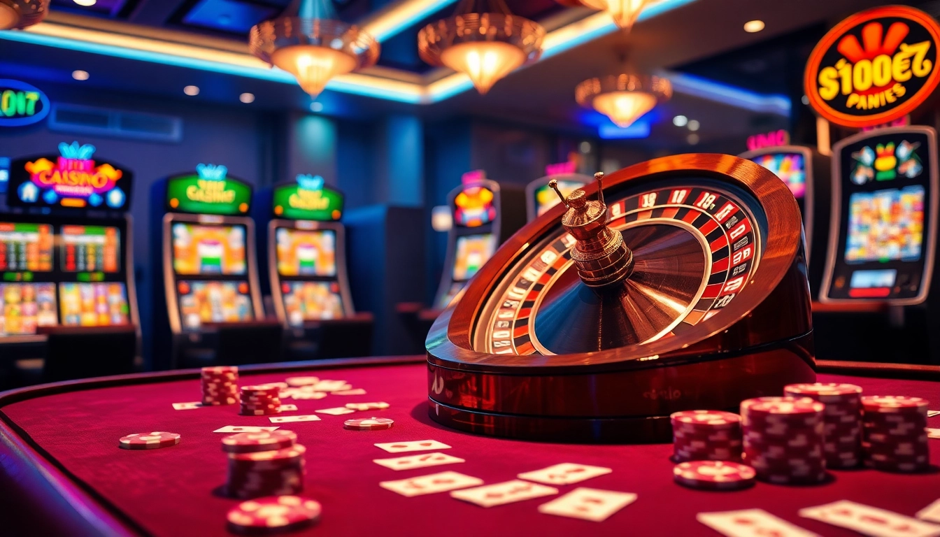 Experience the thrill of betting at hello 88 with vibrant poker chips and a spinning roulette wheel.