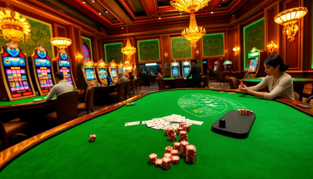Experience the thrilling action of gaming at trang chủ win55 with vibrant casino tables and slot machines.