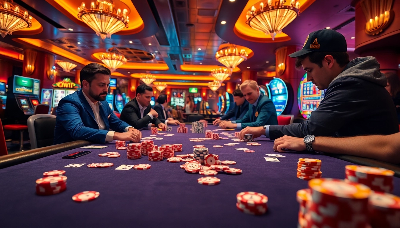 Exciting gambling scene at s666 casino with poker chips and cards on the table.