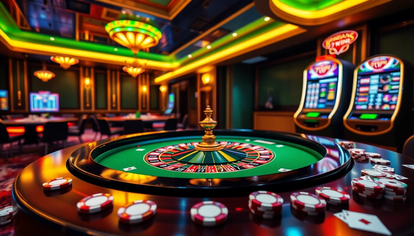 Exciting gambling action at 79win's luxurious roulette table with vibrant chips and cards.