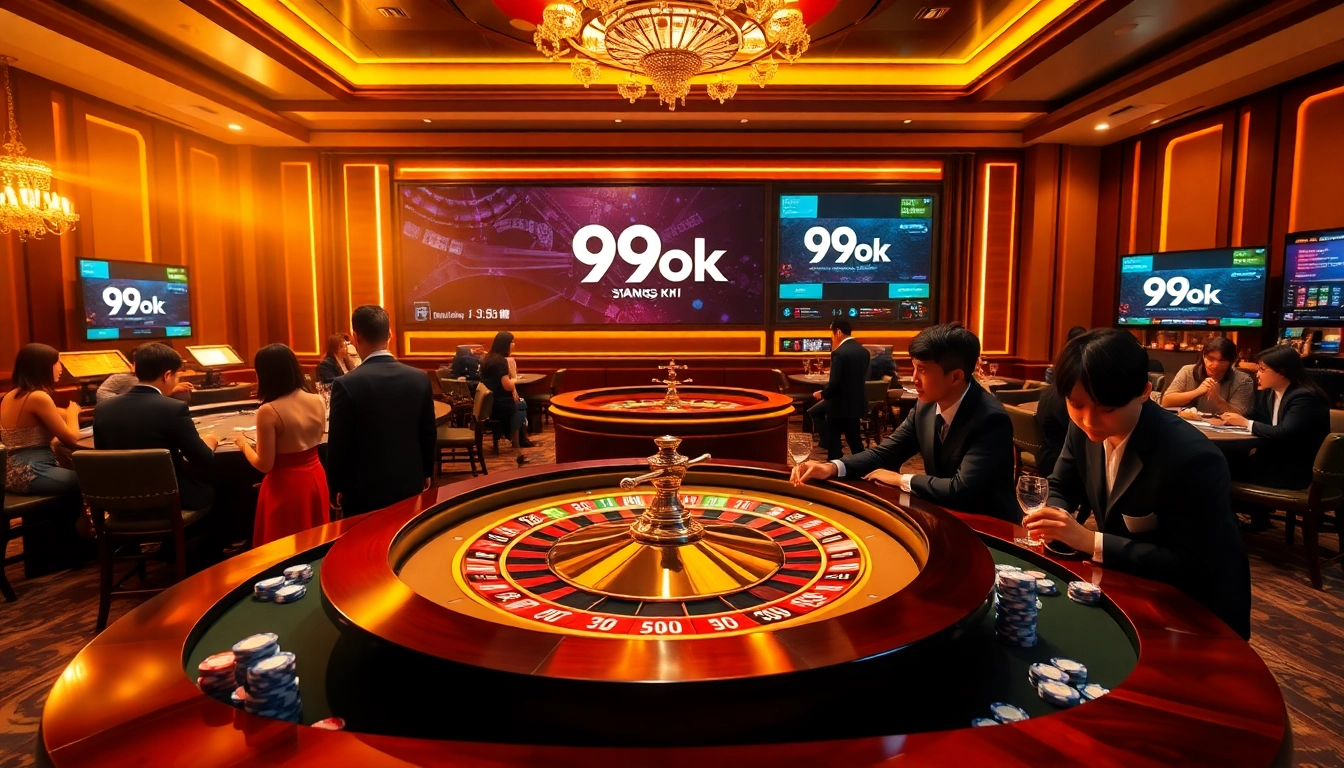 99ok đăng ký at a luxurious casino table with vibrant chips and player interactions.