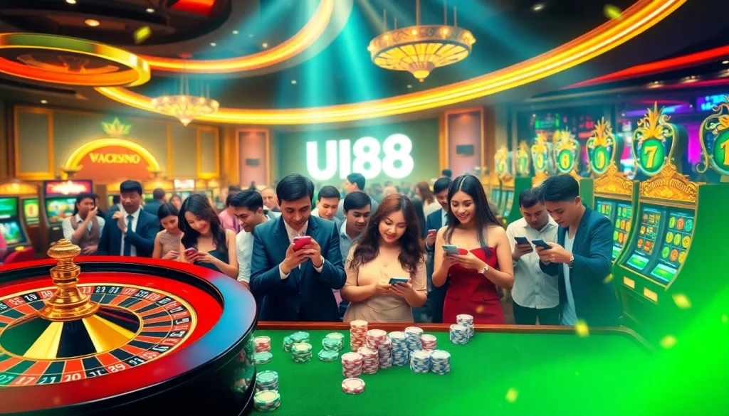 Experience the excitement of gambling tại uu88 with vibrant slot machines and poker chips in action.
