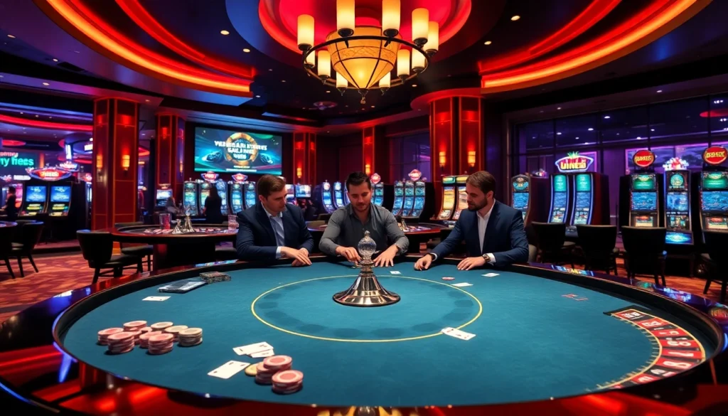 Gamblers enjoying a high-stakes poker game at Jun88's luxurious casino environment.