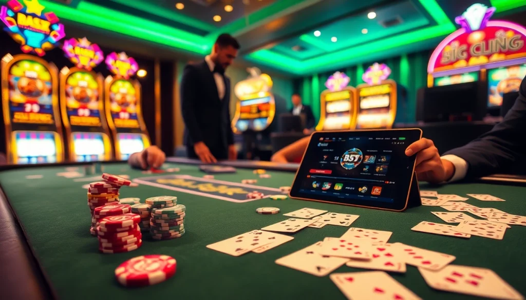 Experience thrilling gameplay at B52 Club's vibrant poker table, featuring colorful chips and high-stakes action.