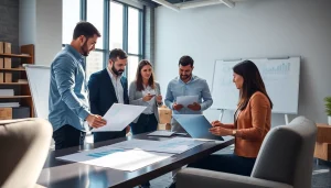 Visualize supply chain planning solutions through a collaborative team effort in a vibrant office setting.
