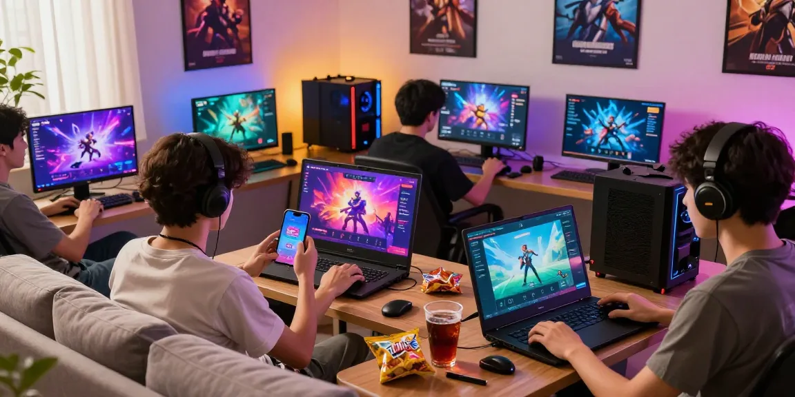 Engaging scene of players on CIKAGAMES.COM enjoying diverse platform games on multiple devices in a vibrant gaming atmosphere.