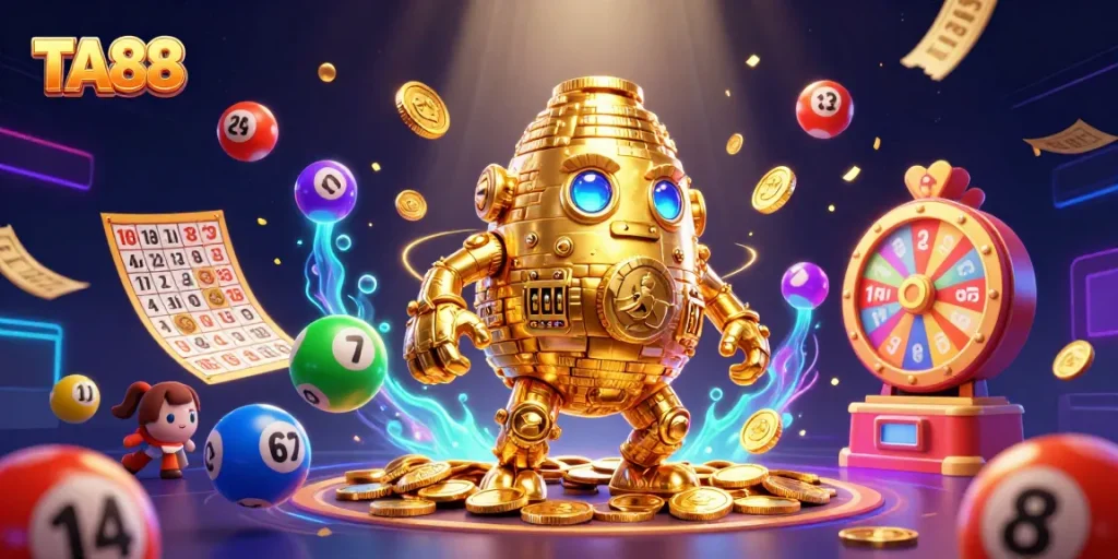 Experience thrilling wins with TA88 in an exciting casino illustration filled with vibrant gaming elements.
